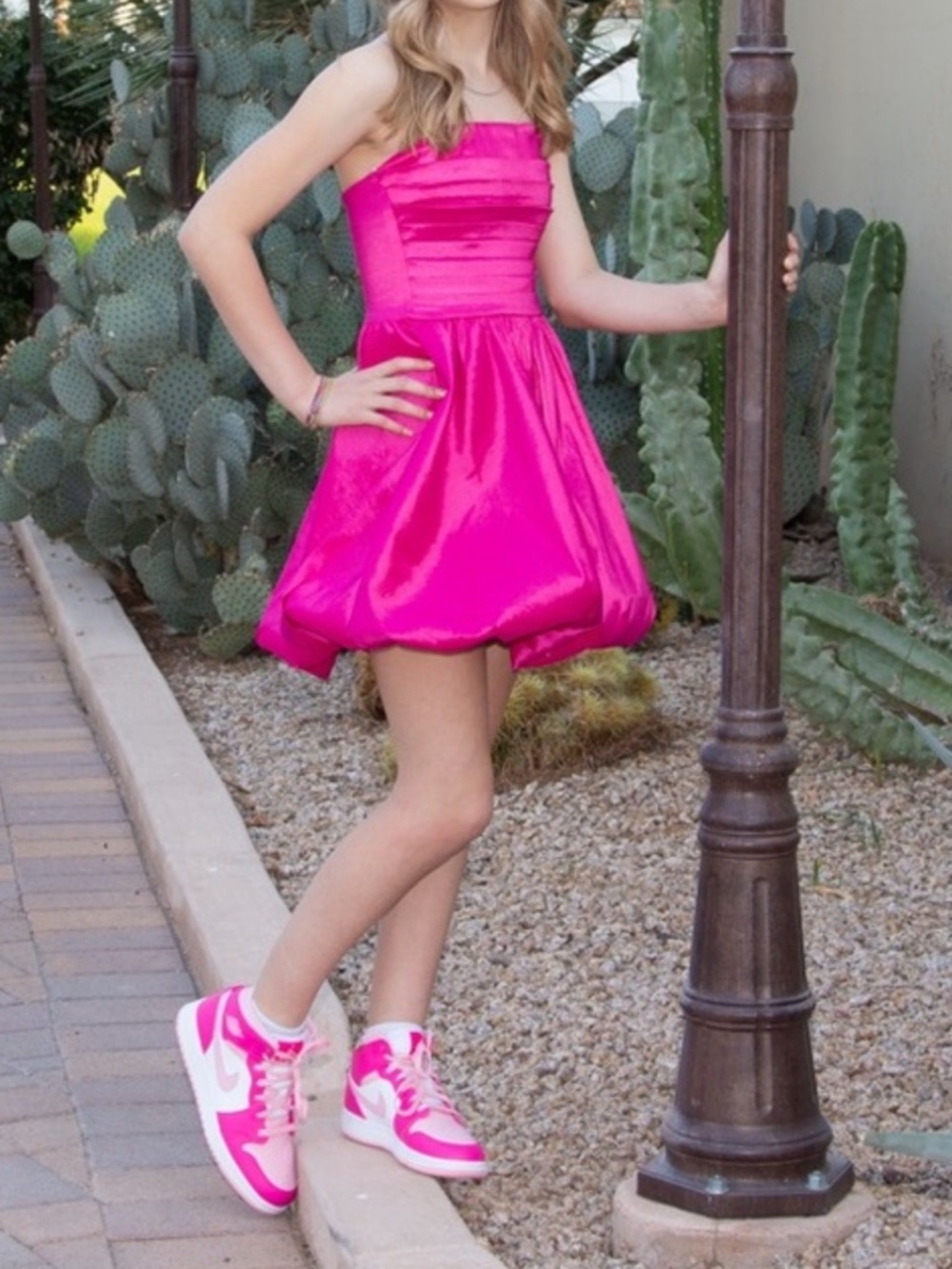 B. DARLIN Pink Puffy Strapless Prom Dress